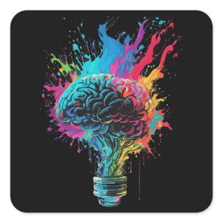 Brain Design With Colorful Bulb Explosion Square Sticker