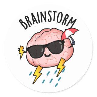 Brain Storm Funny Weather Pun  Classic Round Sticker