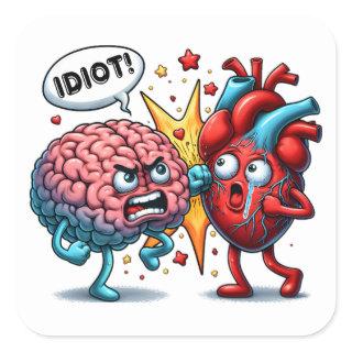 Brain vs heart funny emotions square sticker