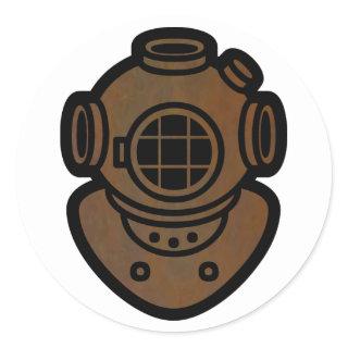 Brass Diving Helmet Classic Round Sticker