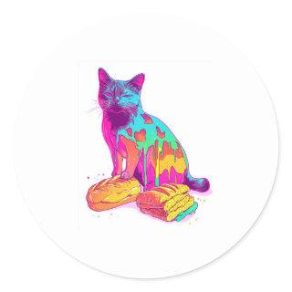 Bread Meowphosis – Glitchy Funny Cat Meme Classic Round Sticker