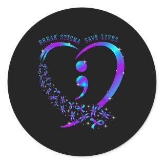 Break Stigma Save Lives Heart Semicolon Suicide Pr Classic Round Sticker