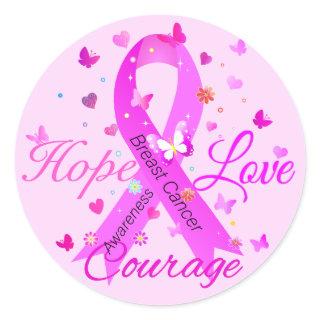 Breast Cancer Hope Love Courage Classic Round Sticker