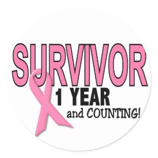 BREAST CANCER SURVIVOR 1 Year & Counting Classic Round Sticker