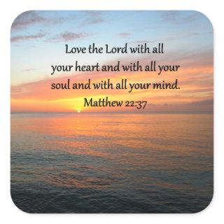 BREATHTAKING MATTHEW 22:37 SUNRISE OVER THE OCEAN SQUARE STICKER