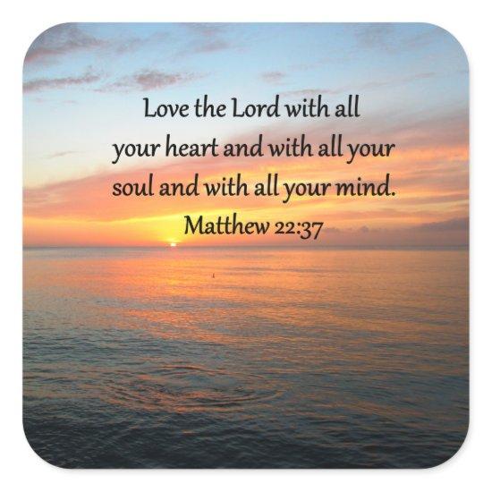 BREATHTAKING MATTHEW 22:37 SUNRISE OVER THE OCEAN SQUARE STICKER