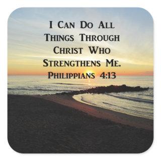 BREATHTAKING PHILIPPIANS 4:13 SCRIPTURE VERSE SQUARE STICKER