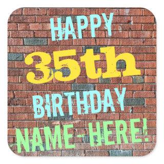 Brick Wall Graffiti Inspired 35th Birthday + Name Square Sticker
