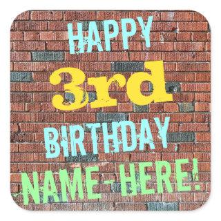 Brick Wall Graffiti Inspired 3rd Birthday + Name Square Sticker