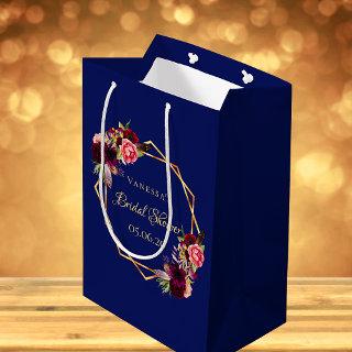 Bridal Shower navy blue florals burgundy Medium Gift Bag