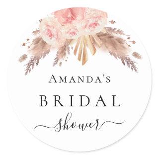 Bridal Shower pampas grass rose gold floral Classic Round Sticker