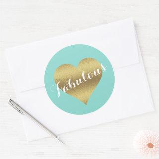 Bride & Co Gold Heart Teal Blue Shower Party Classic Round Sticker