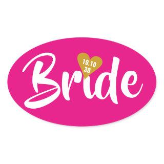Bride Gold Date Heart Personalised Oval Sticker