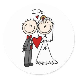 Bride & Groom Stick Figures Wedding I Do  Classic Round Sticker