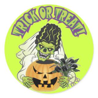 Bride of Frankenstein Skull Classic Round Sticker