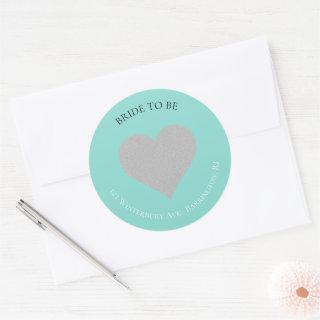 BRIDE Silver Heart Wedding Suite Return Address Classic Round Sticker