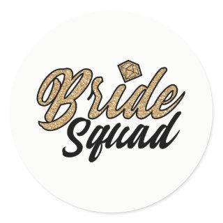 Bride Squad Party Stickers-Gold & Black Classic Round Sticker