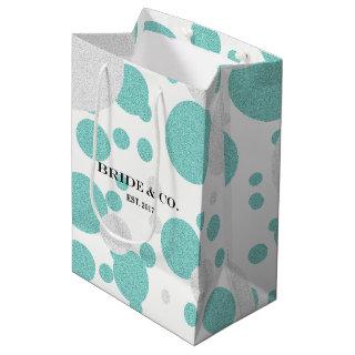 BRIDE Teal Blue Polka Dot Shower Tiara Party Medium Gift Bag