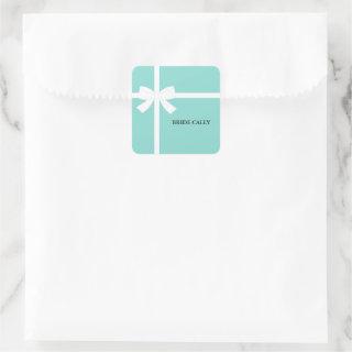 BRIDE Teal Blue Tiara Shower Party Personalized  Square Sticker