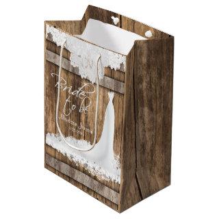 Bride to Be - Rustic Wood and White Lace Design Medium Gift Bag