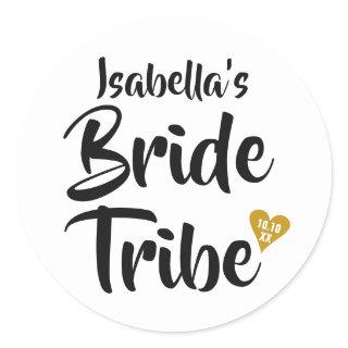 Bride Tribe Gold Date Heart Personalised Classic Round Sticker