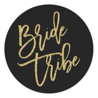Bride Tribe Gold Glitter Script Classic Round Sticker