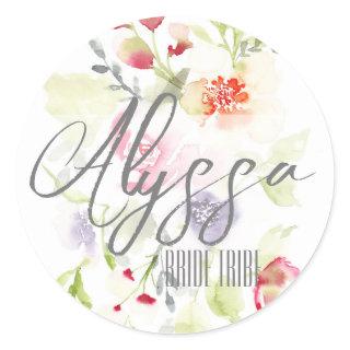 Bride Tribe Watercolor Classic Round Sticker