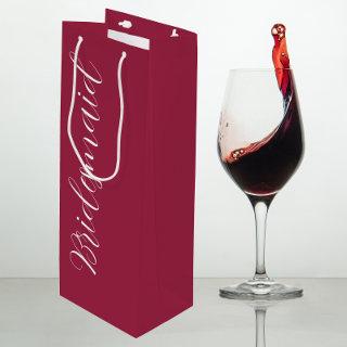 Bridesmaid Wine Red Stylized Script Wine Gift Bag