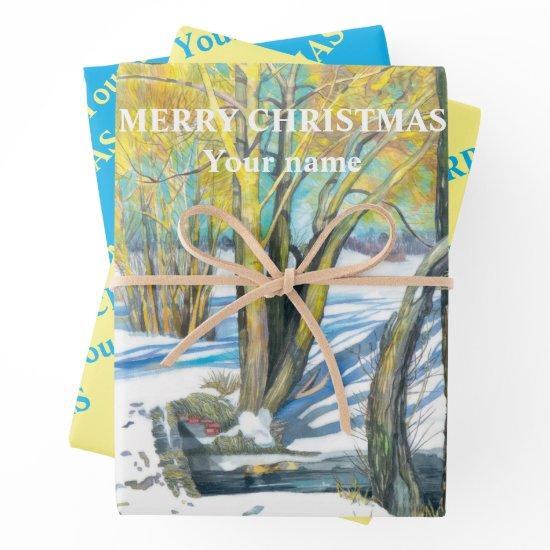 Bridge in the winter  Watercolor painting    Sheets