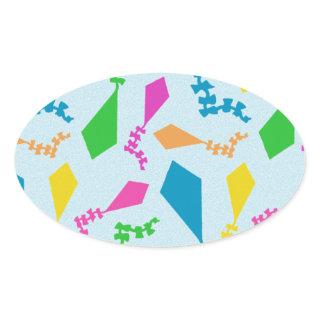 Bright and Colorful Flying Kites Pattern Oval Sticker
