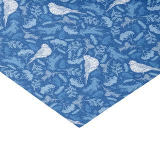 Bright Blue and Winter White Birds Floral Pattern Tissue Paper