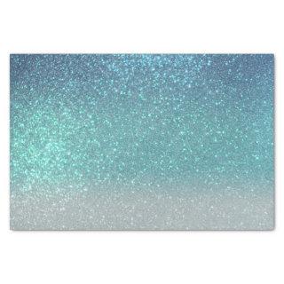 Bright Blue Teal Sparkly Glitter Ombre Gradient Tissue Paper