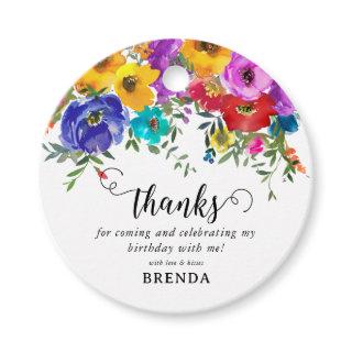 Bright & Bold Watercolor Floral Thank You Birthday Favor Tags