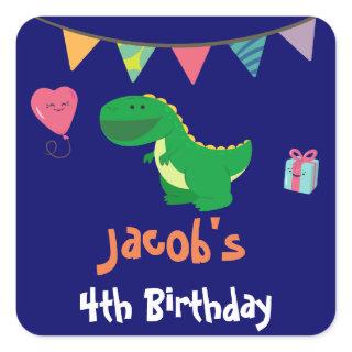 Bright Color Dinosaur Boys Birthday Banner Square Sticker