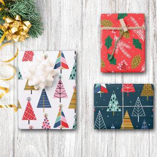 Bright Colorful Boho Christmas Trees Pattern  Sheets
