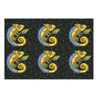 Bright Colorful Fantasy Lizards Holding Leaf Dots  Sheets