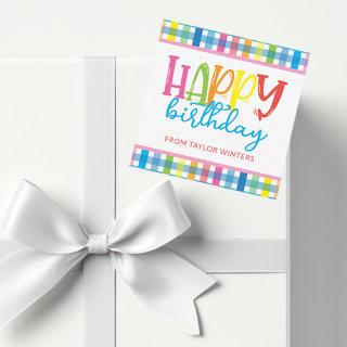 Bright Colors Plaid Happy Birthday Gift Enclosure Note Card