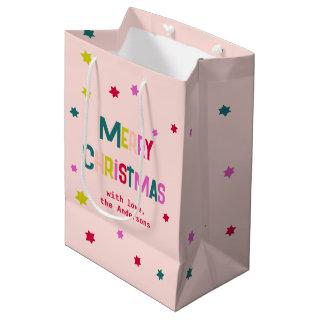 Bright & Joyful Merry Christmas Personalized Pink Medium Gift Bag