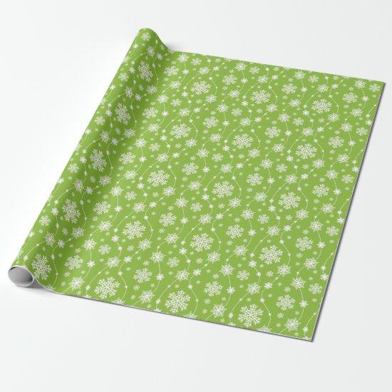 Bright Lime Green Winter White Snowflake Pattern