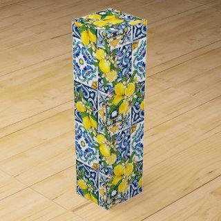 Bright Mediterranean Sicilian Tiles Citrus Lemons  Wine Box