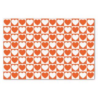 Bright Orange and White Checkered With Hearts Tissue Paper