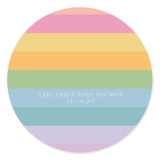 Bright Pastel Stripe Purple Custom Baby Shower Classic Round Sticker