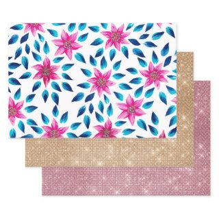 Bright Pink Blue Flowers Leaves Acrylic Paint  Sheets