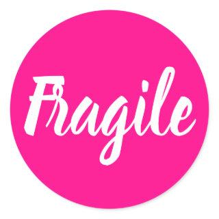 Bright pink fragile trendy modern business classic round sticker