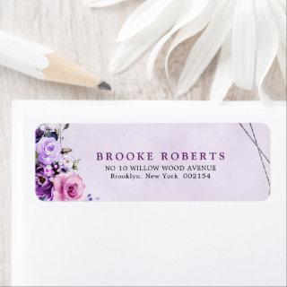 Bright Pink Lilac Purple Shades Watercolor Flowers Label
