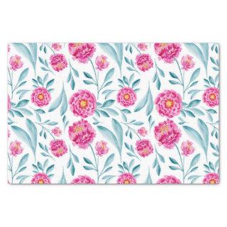 Bright Pink Teal Watercolor Summer Floral Pattern Tissue Paper