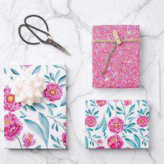 Bright Pink Teal Watercolor Summer Floral Pattern  Sheets