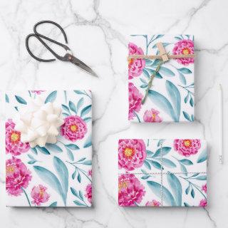 Bright Pink Teal Watercolor Summer Floral Pattern  Sheets