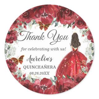 Bright Red Floral Peony Butterflies Princess Favor Classic Round Sticker