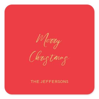 Bright Red & Gold Colors Merry Christmas Square Sticker